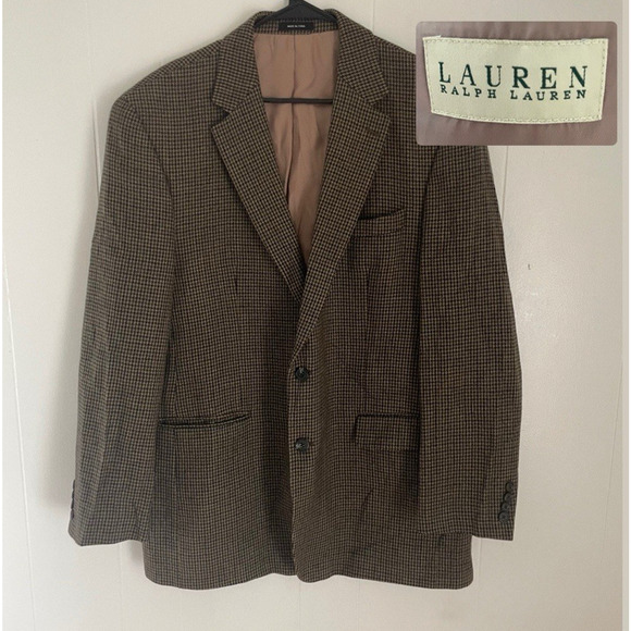 VTG Lauren Ralph Lauren Sport Coat Mens 44L Lambswool Houndstooth Two Button - Picture 1 of 10